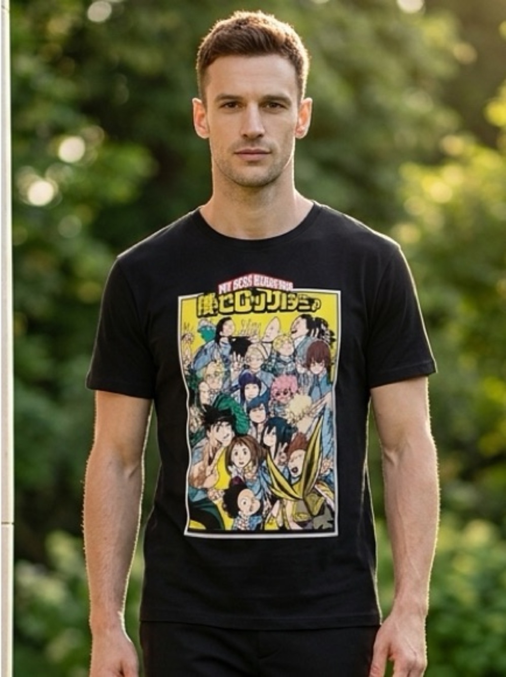 EUC-FUNATION My Hero-Academia Animae Black Short Sleeve Graphic Tee - Size Large